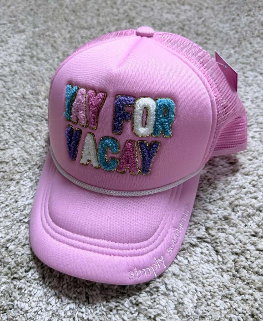 NEW Simply Southern Yay For Vacay Pink Foam Mesh Trucker Hat